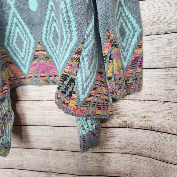 Andrade Open Cardigan Jacket Women's One Size Teal Aztec Print Cotton Polyester - Picture 12 of 14